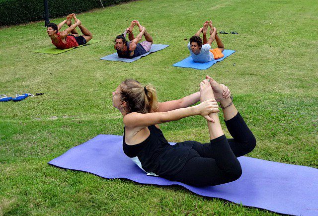 Students attending yoga teacher training in Thailand